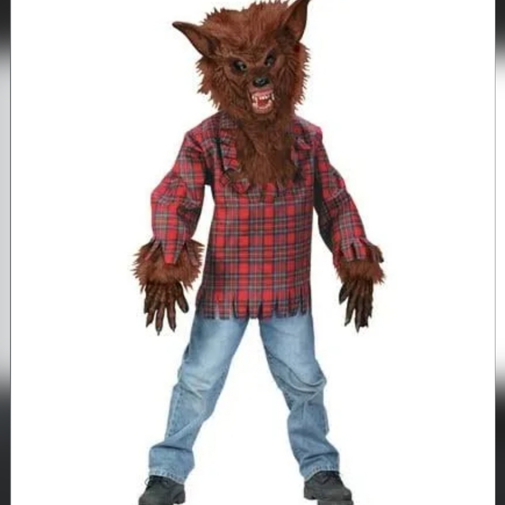 Fun World Werewolf Costume with Red Plaid Shirt Size Medium 8/10